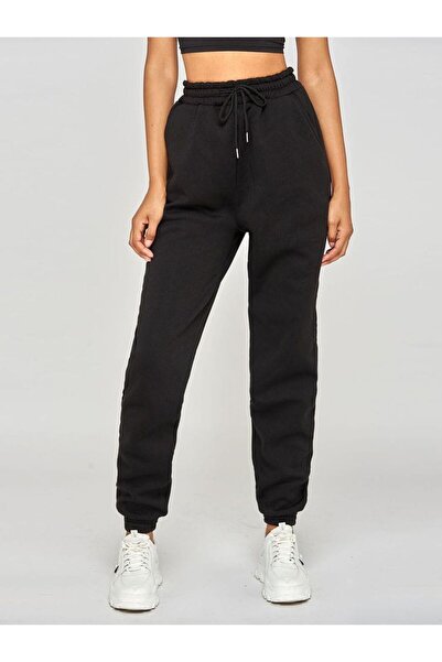 THE WHITE Γυναικείο Μαύρο Λαστιχένιο Παντελόνι επένδυση fleece