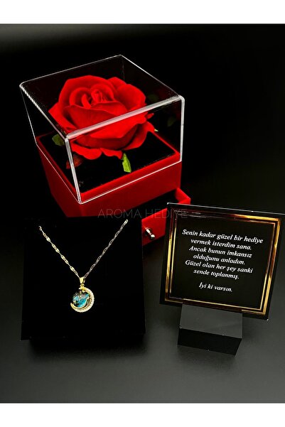 aromahediye 14 AYAR ALTIN KAPLAMA GÖKYÜZÜ KOLYE GÜLLÜ KUTU ÇEKMECELİ