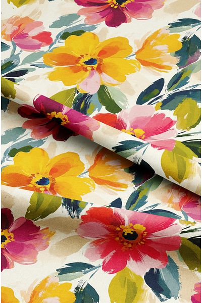 CANİLA Flower Patterned Digital Printed Background Curtain. Satin Fabric Single Wing