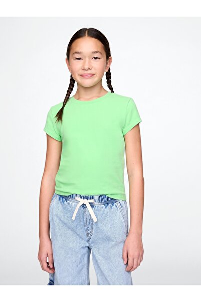 GAP Kız Çocuk Yeşil Yuvarlak Yaka T-Shirt