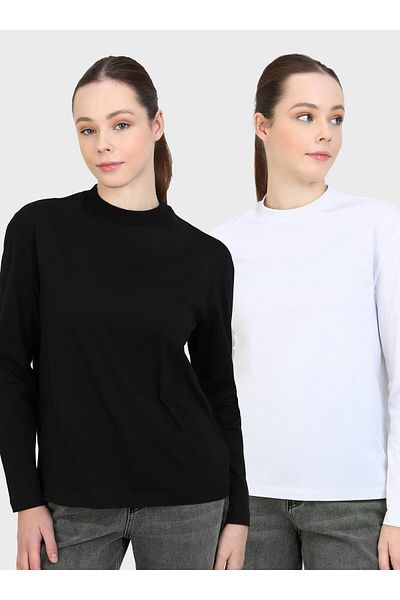 Benin Tricou cu mânecă lungă din 2 piese - Negru/Alb - Benin