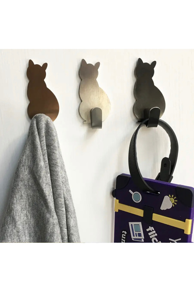 BGA 1 adet 3D yapışkanlı Metal kedi askılık anahtarlık banyo kapı kedi askılık
