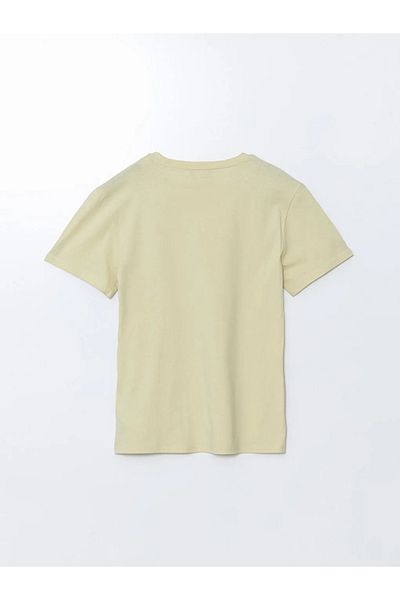 LC Waikiki Ανδρικό μπλουζάκι LCW ECO Khaki Crew με κοντό μανίκι με στάμπα από βαμβακερό χτενισμένο βαμβάκι
