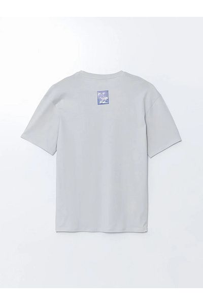 LC Waikiki Ανδρικό μπλουζάκι LCW ECO γκρι με κοντό μανίκι με στάμπα από βαμβακερό βαμβάκι