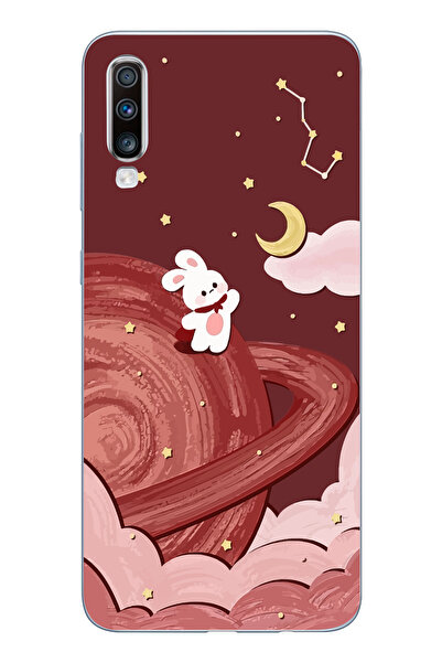 moonset Samsung Galaxy A70 Uyumlu Sevimli Tavşan Tasarımlı Baskılı Şeffaf Tel...