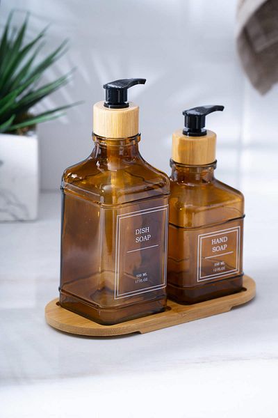 ACAR Δοχείο υγρού σαπουνιού Louvre Bamboo 2 τεμαχίων - 500 ml