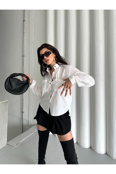 Mine'nspolo Cămașă albă la modă - 100% bumbac, cu buzunare