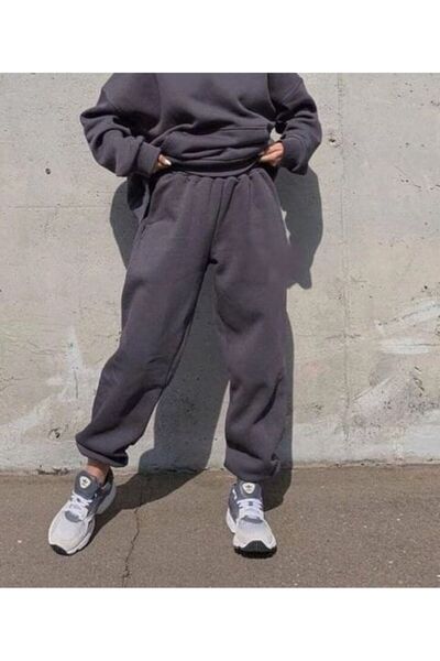 THE WHITE Γυναικείο αθλητικό παντελόνι σε χρώμα ανθρακί oversized Άνετο κούρε...