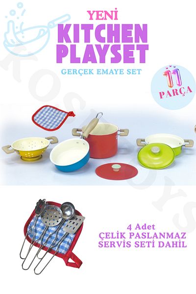 kosetoys Kitchen Set 11 Pieces Real Enamel Pots Pan Set