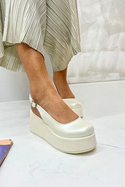 inizio Ecru Pearl Wedge Heel Women's Shoes V4214