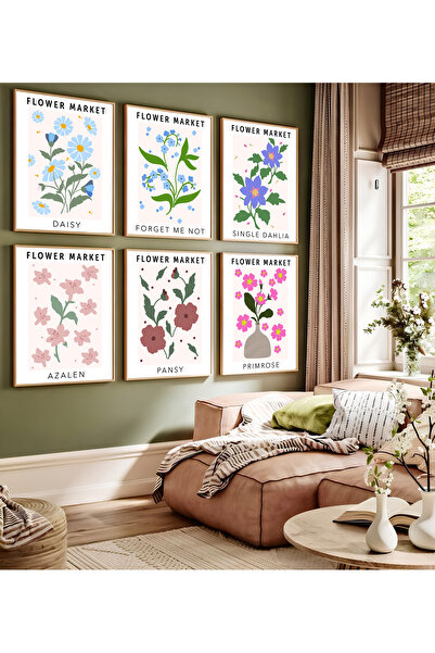 ARTCASTLE Set de 6 tablouri cu rame din lemn Çiçek Market