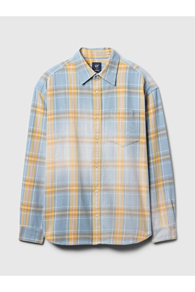GAP Erkek Mavi Sunwashed Twill Oversize Gömlek