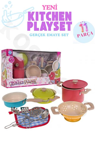 kosetoys Kitchen Set 11 Pieces Real Enamel Pots Pan Set