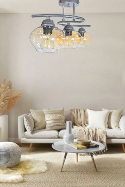 Fer Avize Fuji Modern Decorative Chrome Color 3-Piece Chandelier Living Room - Kitchen - Bedroom