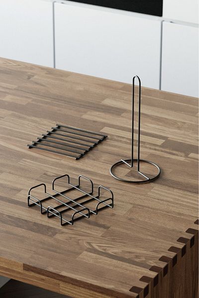 Teknotel Negru mat MGSET7 - Set de 3 vesela Suport pentru servetele de bucatarie Suport pentru prosoape de hartie Trivet
