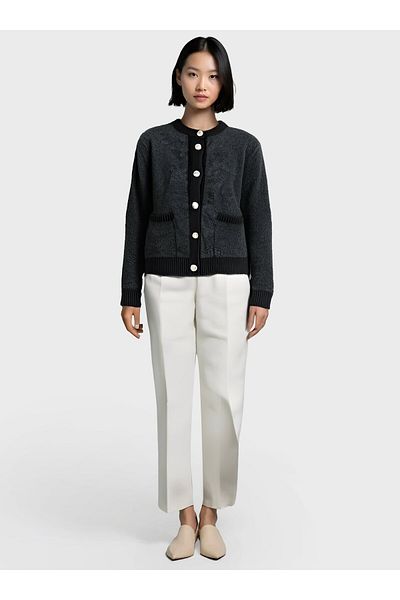 Refka Button Detailed Boucle Yarn Knitwear Cardigan - Anthracite - Refka