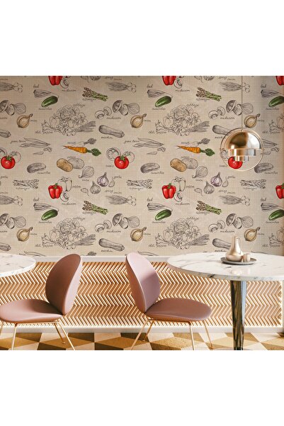 Tasarım Sebze Çizgi Detaylı Domates Patates Havuç Kuşkonmaz Mantar Figürlü Ca...