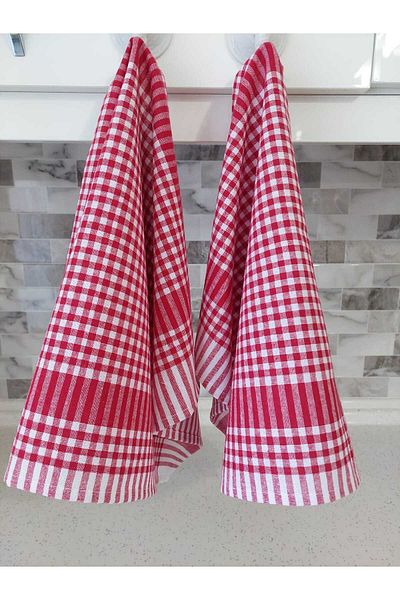 LilaMOON 2-Piece Red Colored Cotton Petite Checkered Napkin, Drying Cloth, Nutrition Cover