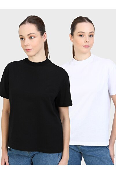 Benin Kısa Kollu 2`li Çoklu Paket Tişört - Siyah/ Beyaz - Benin