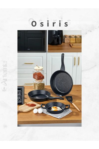DMR LİFE Osiris Cast Iron/Granite 3 Piece Pan and Sauce Set (20-24-28cm)