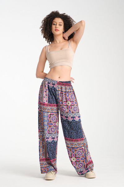 Rodi Pantaloni drapați din viscoză cu model pentru femei 1072