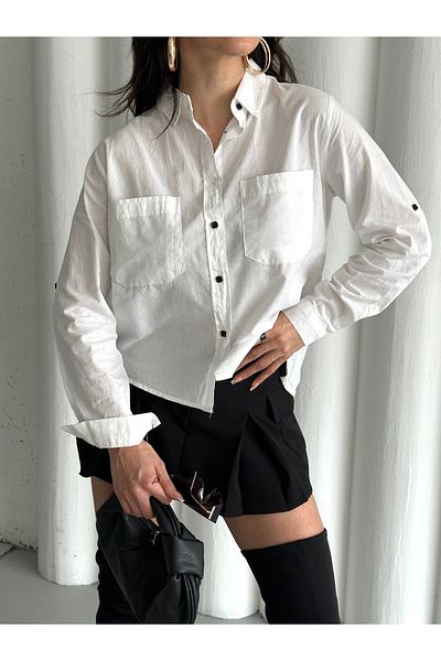 Mine'nspolo Cămașă albă la modă - 100% bumbac, cu buzunare