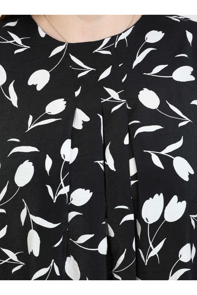 ALİA Plus Size Floral Print Dress - Black - Alia