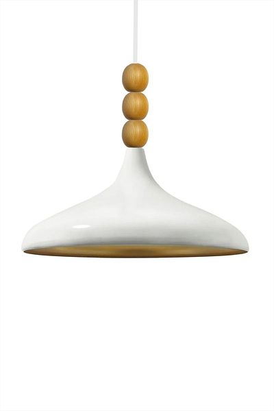 Bamyum Champion Holz 35 cm Hängelampe Metall E27 Weiß