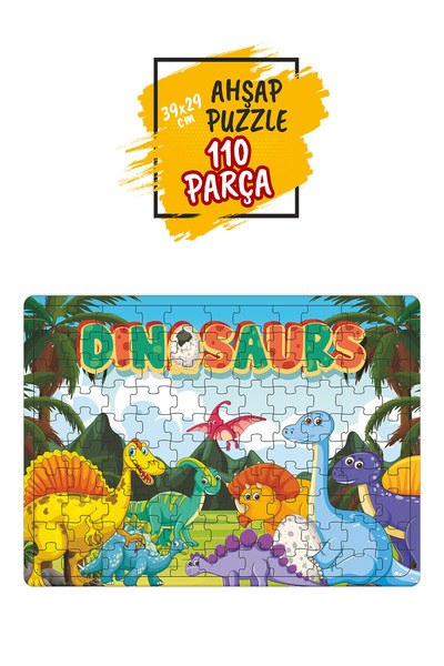 Leelii Tasarım Dinazorlar Ahşap Puzzle Yapboz 110 Parça