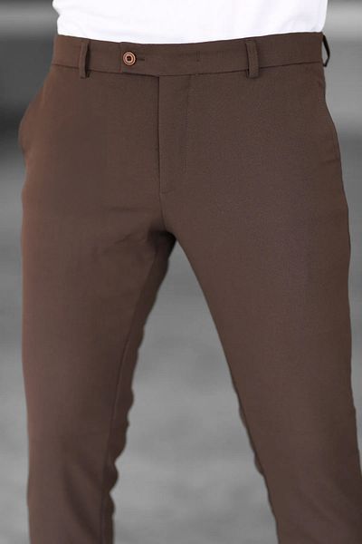 NO1 KONSEPT Ανδρικό υφασμάτινο παντελόνι καφέ Lycra Italian Cut μέχρι τον αστράγαλο