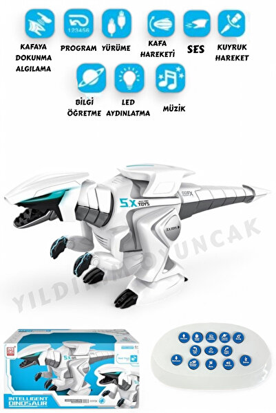 YILDIRIM OYUNCAK Uzaktan Kumandalı Full Fonksiyon Şarjlı Etkileşimli Müzikli Robot Dinozor 46 cm Hareket Algılama