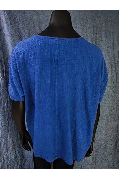 Sosyete Kaplumbağa Cotton Linen Asymmetrical Cut Button Pocket Blouse