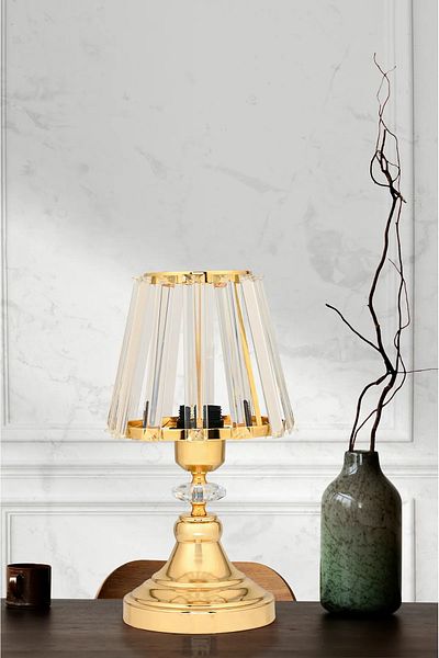 Art&Gift Real Crystal Glass Headboard Gold Metal Body Bedroom Lampshade Living Room Lamp