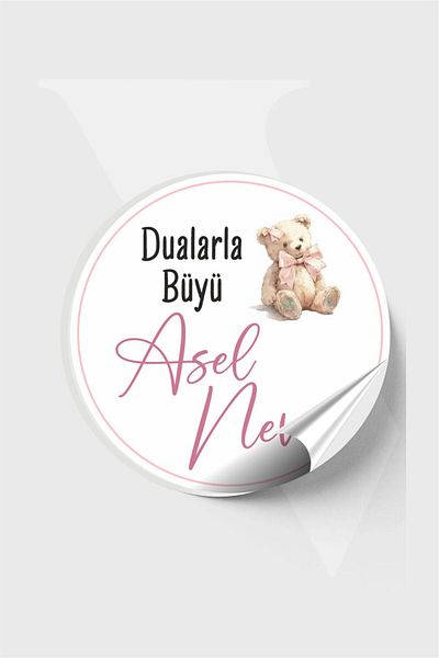 Piksel Grafik Pink Teddy Bear Baby Sticker, Baby Shower, Birthday, Welcome Sticker 4X4 cm 96 Pieces