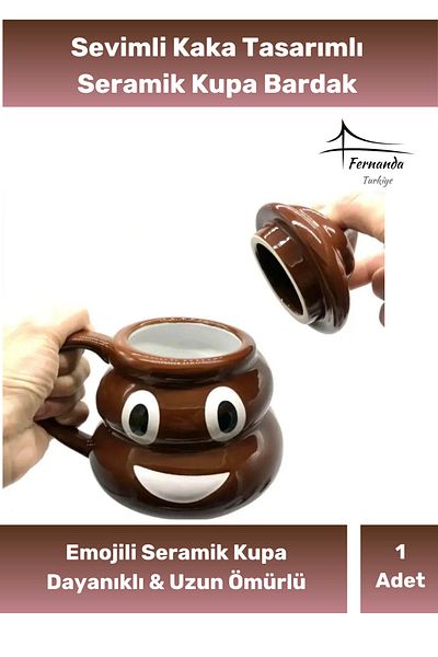 Fernanda Special Design Emoji Cup Poop  Shaped Ceramic Mug with Gift Box Smiley 14 X 15 cm