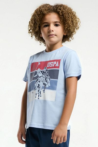 U.S. Polo Assn. Costum de pijama pentru băiat, 100% bumbac, cu mânecă scurtă, cu licență de polo american