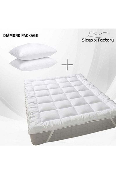 soufa dibaj Package | Comfort Mattress Topper 14 cm and 2 Hotel Pillows - 200x200 cm