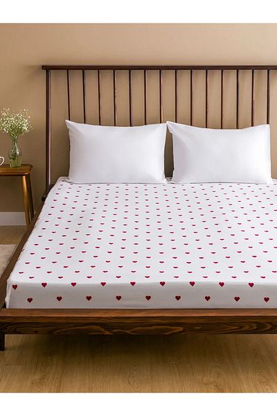 OSN Tekstil Heart Patterned Double Personality Fitted Sheet Set (with Pillowcase)