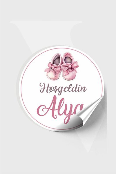 Piksel Grafik Pink Booties Baby Sticker, Baby Shower, Birthday, Welcome Sticker 4X4 cm 96 Pieces
