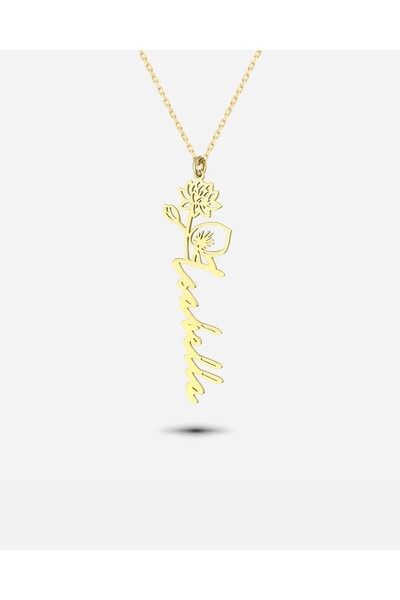 MEKS JEWELS Gümüş İsimli Temmuz Ayı Doğum Çiçeği Kolyesi