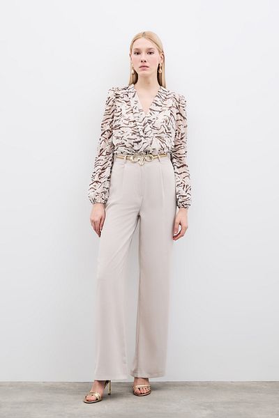 Sateen Pleated Crepe Trousers - Stone