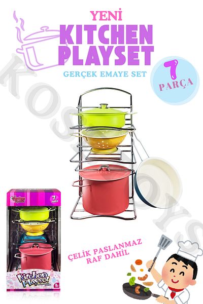 kosetoys Girl Child Toy Real Enamel Plating Pot Pan Kitchen Set