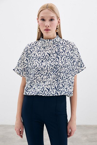 Sateen Μπλούζα με μοτίβο μανίκι νυχτερίδας - Navy Blue