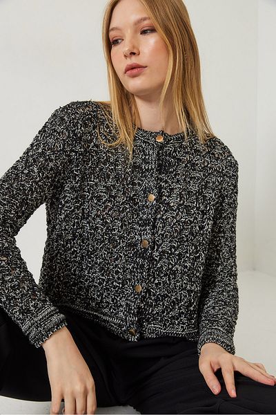Bianco Lucci Women's Openwork Silvery Sweater Cardigan 20246243