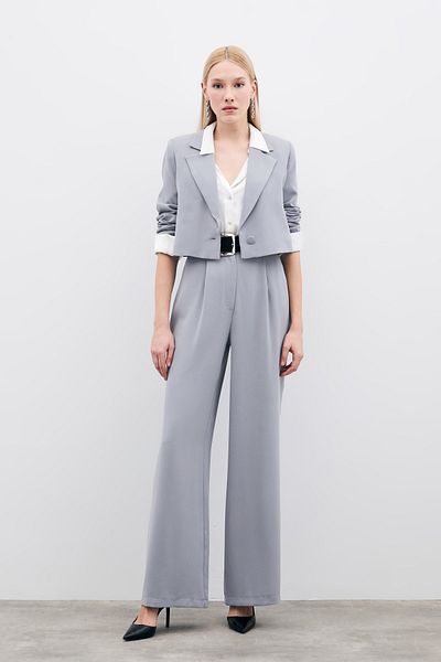 Sateen Pleated Crepe Trousers - Gray