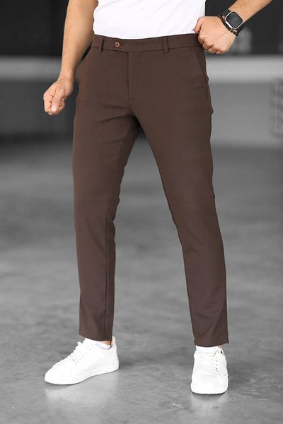 NO1 KONSEPT Ανδρικό υφασμάτινο παντελόνι καφέ Lycra Italian Cut μέχρι τον αστράγαλο