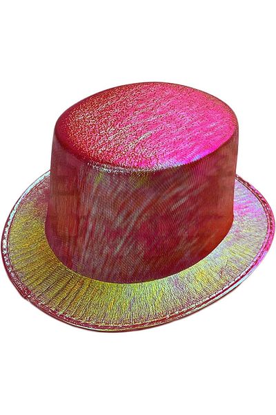 Belle Fusion Red Color Luminous Hologram Fabric Covering Trilby Top Hat Adult Size