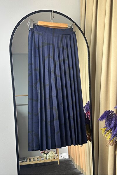 Bestenur Смугаста спідниця з плісированим кроєм 1345 - Синя