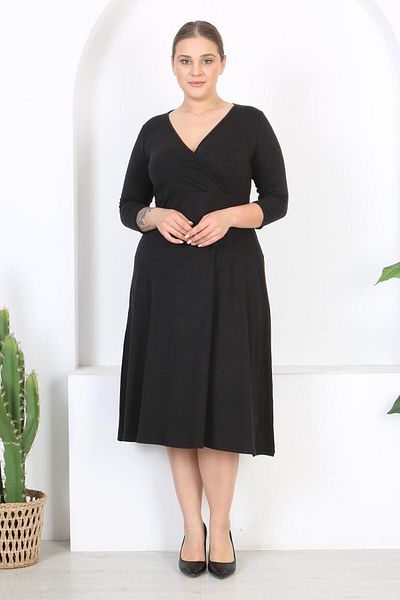 Mooi XXL Rochie maxi de damă, antracit, cu mânecă lungă, cu rever dublu