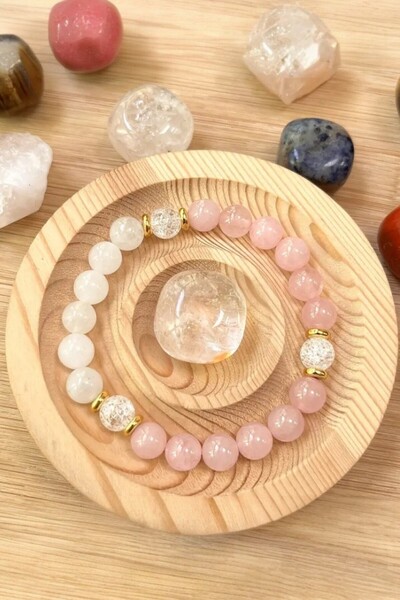 NBS Beautiful Naturel Stones Aytaşı, Necef , Pembe Kuvars Doğal Taş Bileklik ...